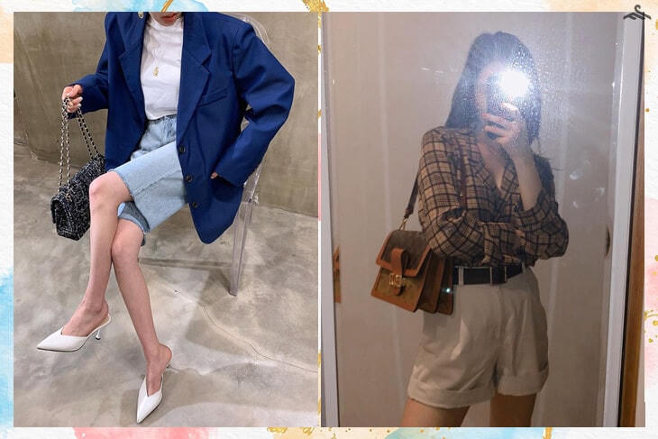 Mix đồ công sở hết sức đơn giản khi bạn chọn cho mình một chiếc quần short ống rộng & blazer cùng tông màu xanh hay với chiếc áo sơ mi caro. Nguồn: Kênh 14, @miyayeah.