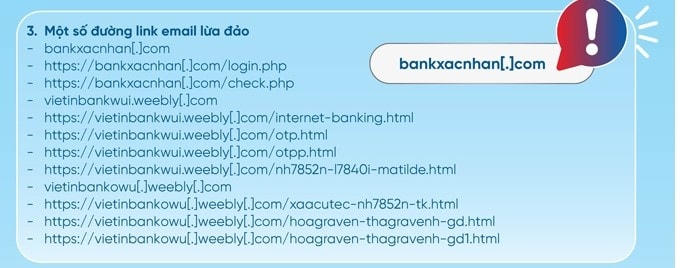Khách hàng cần cảnh giác trước những đường link website và email lừa đảo.
