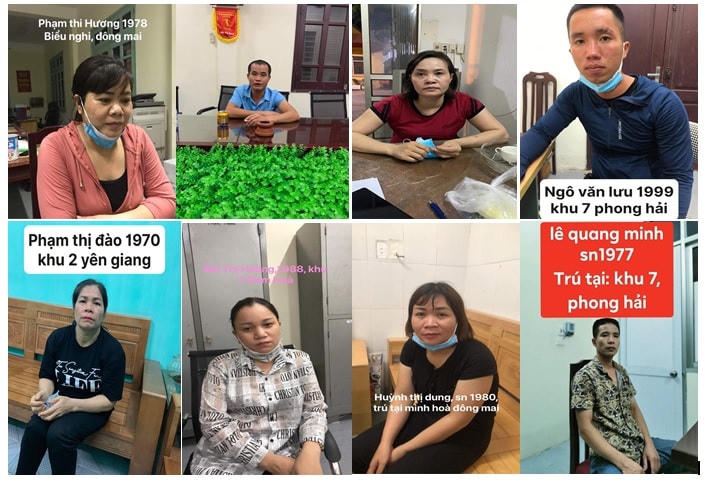 Các đối tượng liên quan đến vụ đánh bạc bị tạm giữ. Ảnh: Công an TX Quảng Yên.