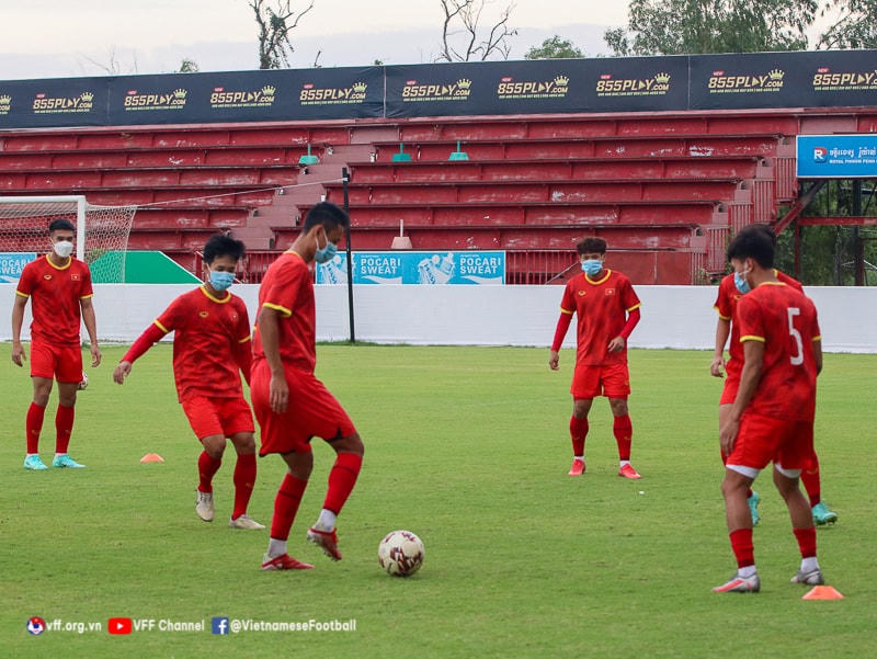Buổi tập cuối cùng trước khi ra sân của các cầu thủ U23 Việt Nam. Ảnh: VFF.