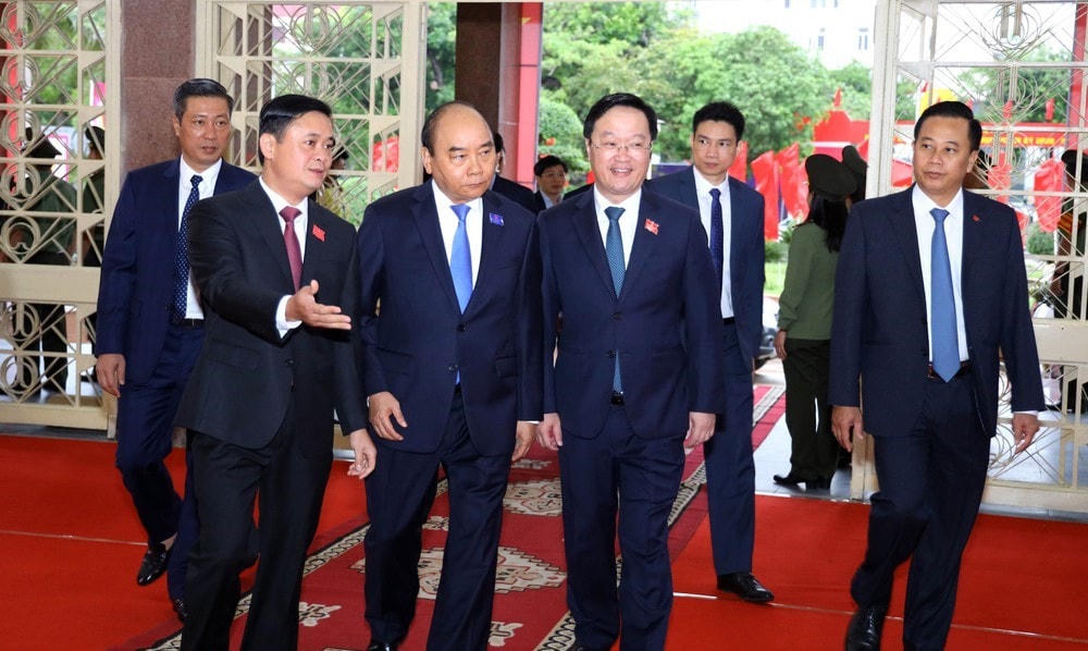 Thủ tướng Nguyễn Xuân Phúc dự Đại hội đại biểu Đảng bộ Nghệ An lần thứ XIX, nhiệm kỳ 2020 -2025. (Ảnh: Phạm Bằng).