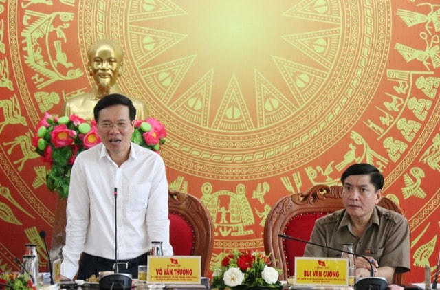 Trưởng ban Tuyên giáo Trung ương Võ Văn Thưởng phát biểu tại buổi làm việc với Ban Thường vụ Tỉnh ủy Đắk Lắk.