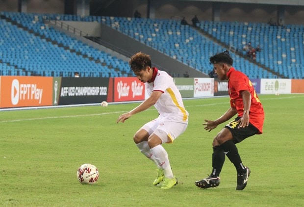 U23 Timor Leste nhiều lần khiến U23 Việt Nam vất vả ở trận đấu bán kết tại giải U23 Đông Nam Á 2022. (Ảnh: VFF).