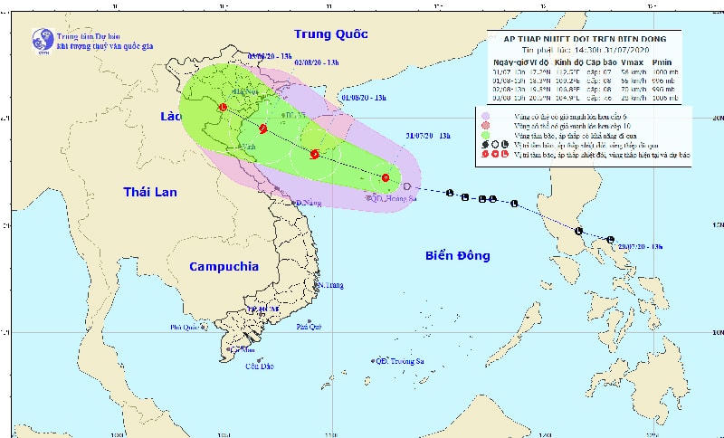 Vị trí và đường đi của áp thấp nhiệt đới.