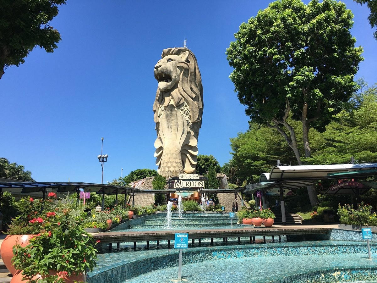 Đài phun nước Merlion trên hòn đảo Sentosa, Singapore. Ảnh: CNA.