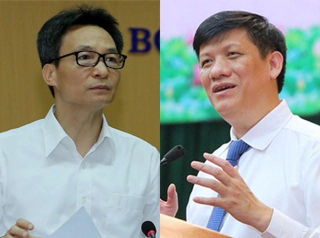 Phó Thủ tướng Vũ Đức Đam (trái) và Quyền Bộ trưởng Bộ Y tế Nguyễn Thanh Long. Ảnh: Dân trí.