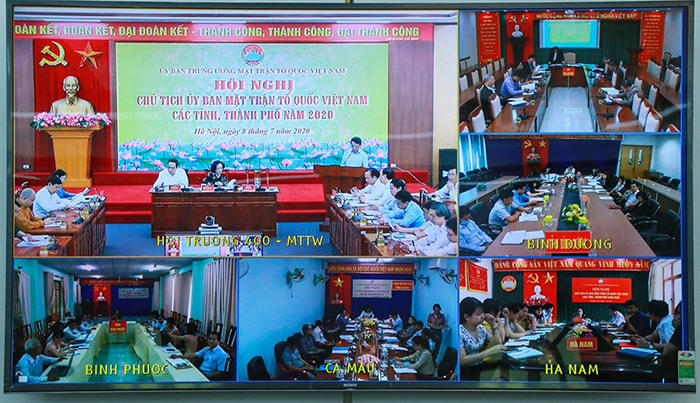 Hình ảnh trực tuyến từ điểm cầu các tỉnh tham dự Hội nghị. (Ảnh chụp màn hình).