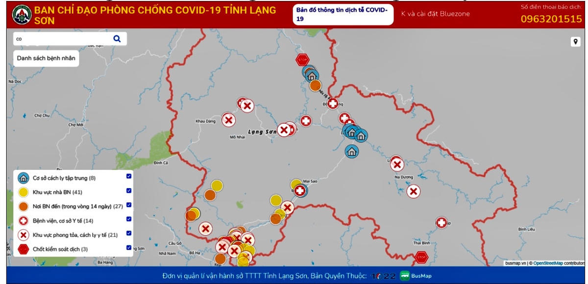 Bản đồ thông tin dịch tễ Covid-19 tỉnh Lạng Sơn.