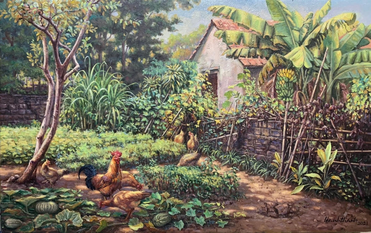 Hình ảnh đàn gà kiếm ăn trong vườn thân thương trong ký ức của nhiều người con xa quê. Ảnh: NVCC.