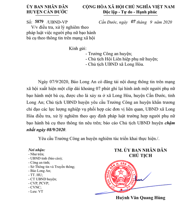 Chủ tịch UBND huyện Cần Đước đề nghị xử lý nghiêm vụ việc.