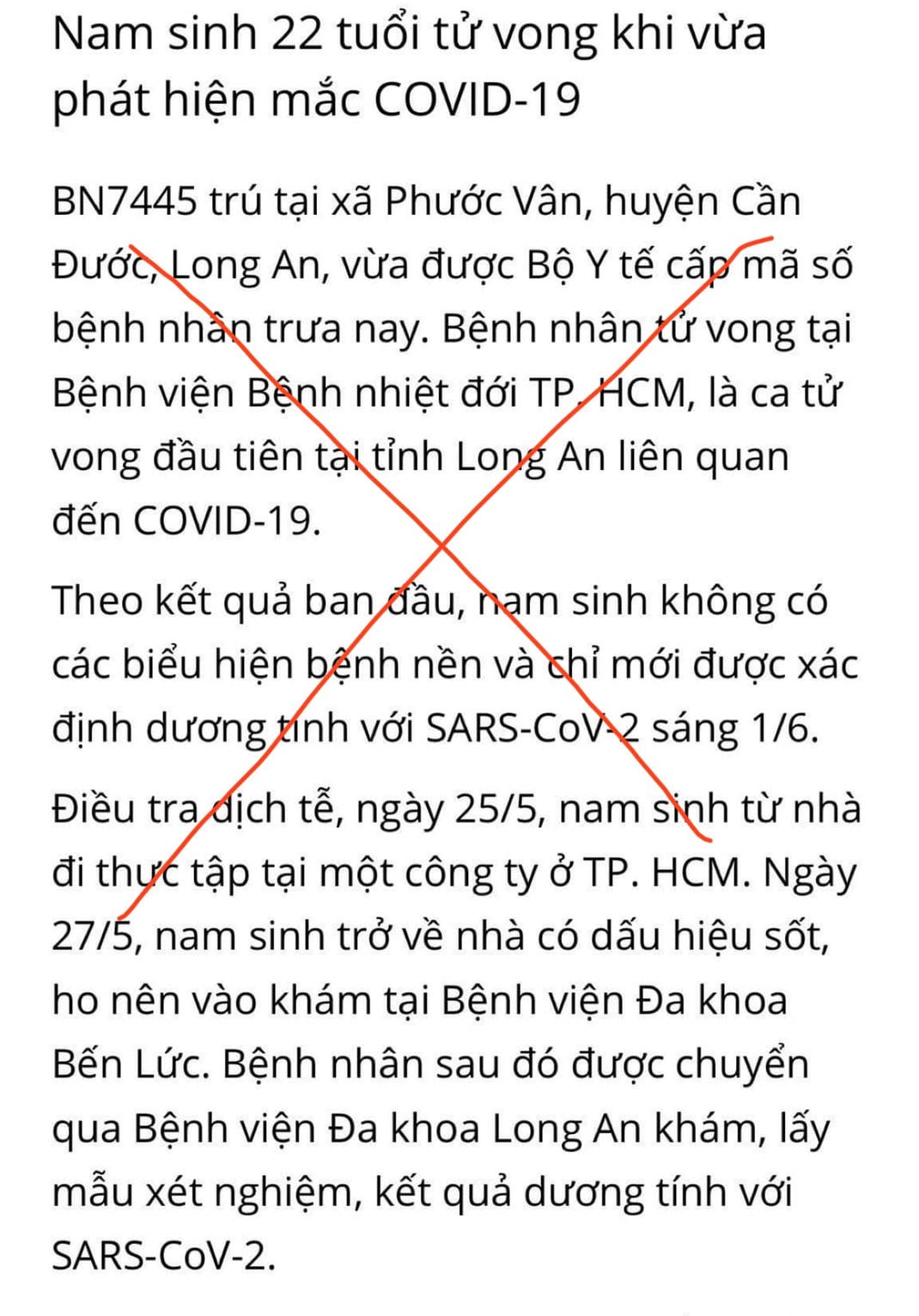 Thông tin về trường hợp bệnh nhân tử vong do Covid-19 được lan truyền trên mạng. 