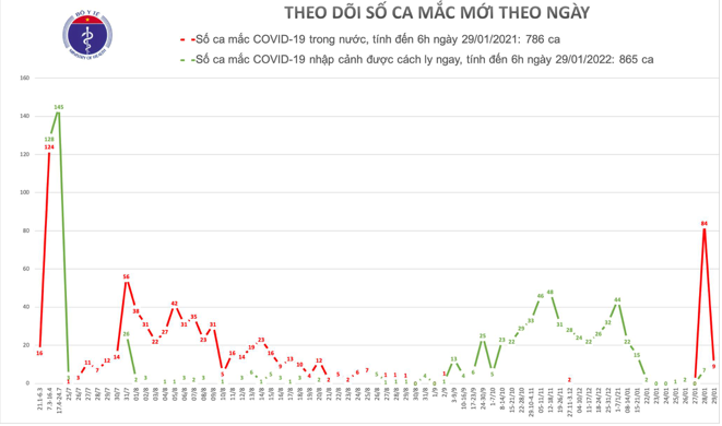 Diễn biến số ca mắc Covid-19 tại Việt Nam tính đến sáng ngày 29/1.