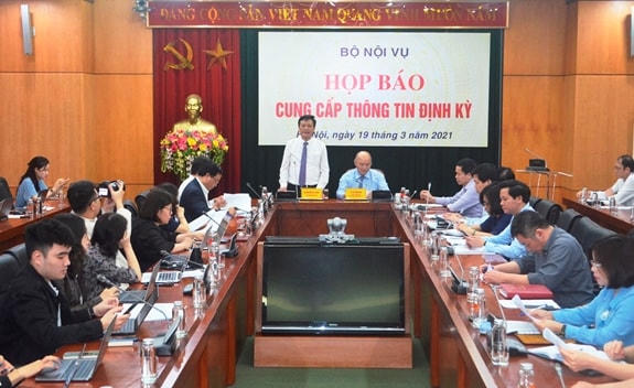 Quang cảnh buổi họp báo, chiều 19/3 của Bộ Nội vụ.