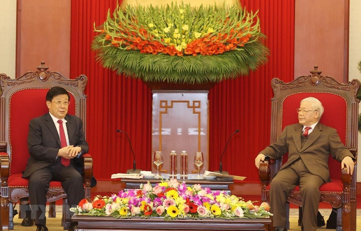 Tổng Bí thư, Chủ tịch nước Nguyễn Phú Trọng tiếp Bộ trưởng Bộ Công an Trung Quốc Triệu Khắc Chí. Ảnh: TTXVN.  