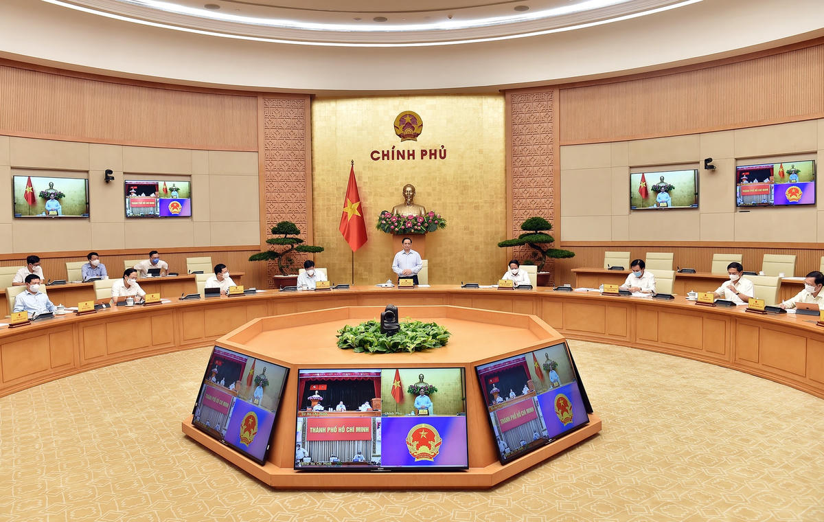 Thủ tướng Phạm Minh Chính: Việc thực hiện Chỉ thị 16 với TP HCM là một quyết định rất khó khăn nhưng cần thiết và phù hợp trong lúc này, đã được cân nhắc kỹ lưỡng, trao đi đổi lại nhiều lần. Ảnh VGP/Nhật Bắc.