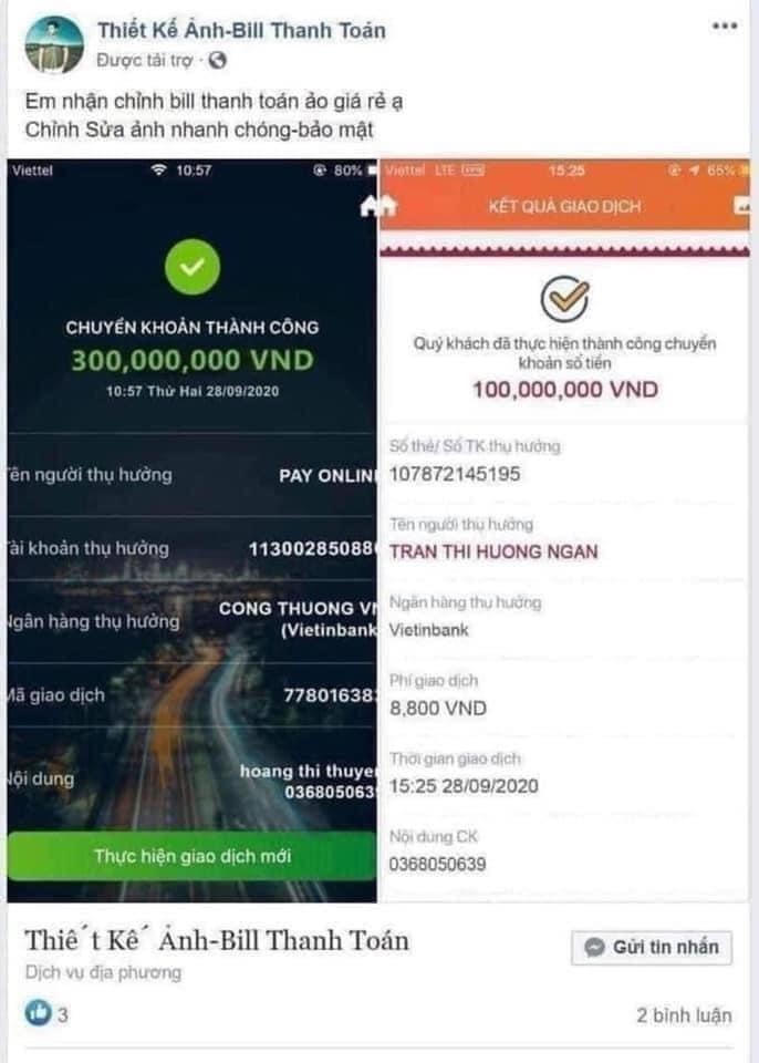 HÌnh ảnh dịch vụ chỉnh sửa hoá đơn thanh toán được quảng cáo công khai. (Nguồn: Sưu tầm)
