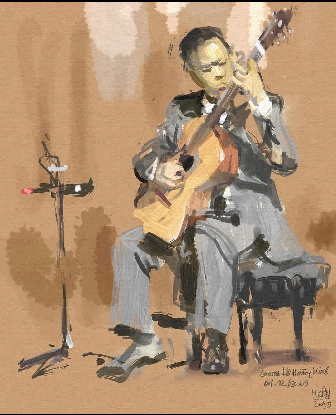 Nghệ sĩ Guitar Lê Hoàng Minh - ký hoạ của Hải Kiên