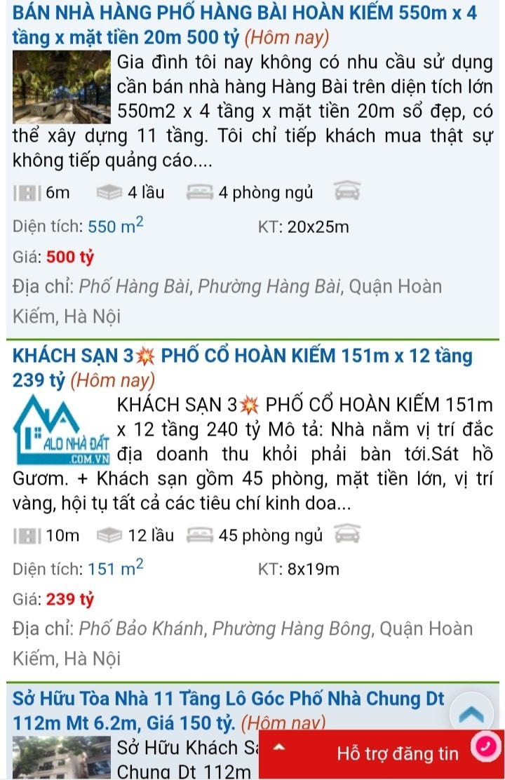 Số lượng tin rao bán khách sạn phố cổ Hà Nội  ở khu vực phố cổ tăng mạnh.