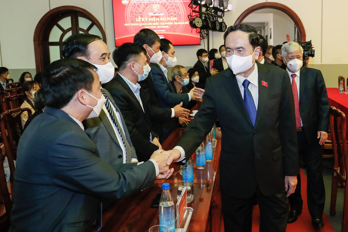 Phó Chủ tịch Thường trực Quốc hội Trần Thanh Mẫn, Chủ tịch UBTƯ MTTQ Việt Nam Đỗ Văn Chiến dự Lễ kỷ niệm.