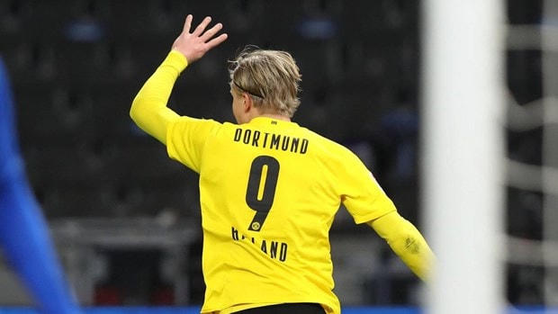 Haaland ghi 4 bàn vào lưới Hertha Berlin. (Nguồn: AP).