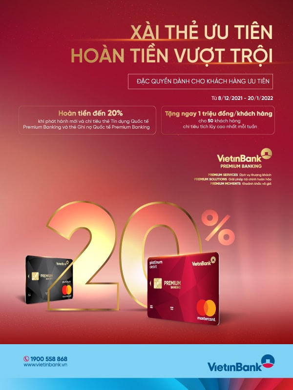 'Xài thẻ ưu tiên - Hoàn tiền vượt trội' cùng thẻ VietinBank Premium Banking