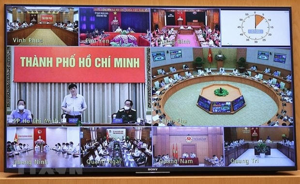 Hội nghị trực tuyến tại điểm cầu các địa phương. Ảnh: Dương Giang/TTXVN.  