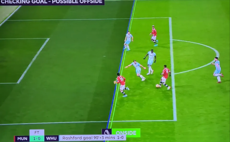 BTC Premier League trưng ra bằng chứng Cavani hoàn toàn không rơi vào thế việt vị. Ảnh: Sun Sports.