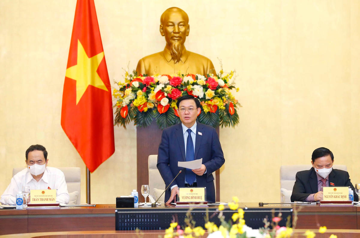 Chủ tịch Quốc hội Vương Đình Huệ phát biểu tại Hội nghị. Ảnh:VGP/Nguyễn Hoàng.