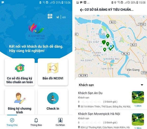 Ứng dụng "Du lịch Việt Nam an toàn" tích hợp nhiều tính năng cần thiết. (Nguồn: Vietnamtourism.gov.vn).