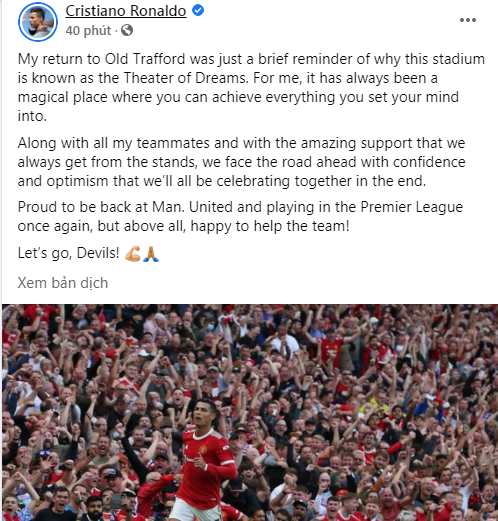 Ronaldo viết tâm thư sau khi trận đấu giữa MU và Newcastle kết thúc chưa đầy 1 giờ đồng hồ