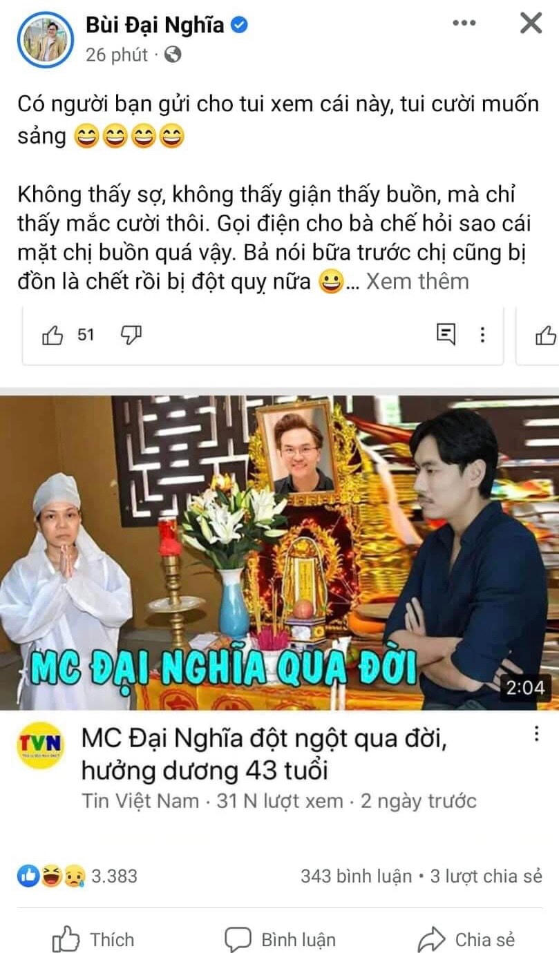 MC Đại Nghĩa đính chính tin giả được cộng đồng mạng lan truyền. 