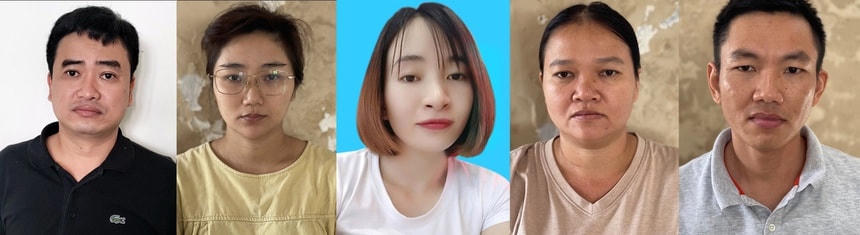 Phan Quốc Việt (áo đen) và 4 thuộc cấp bị khởi tố. Ảnh: Bộ Công an.