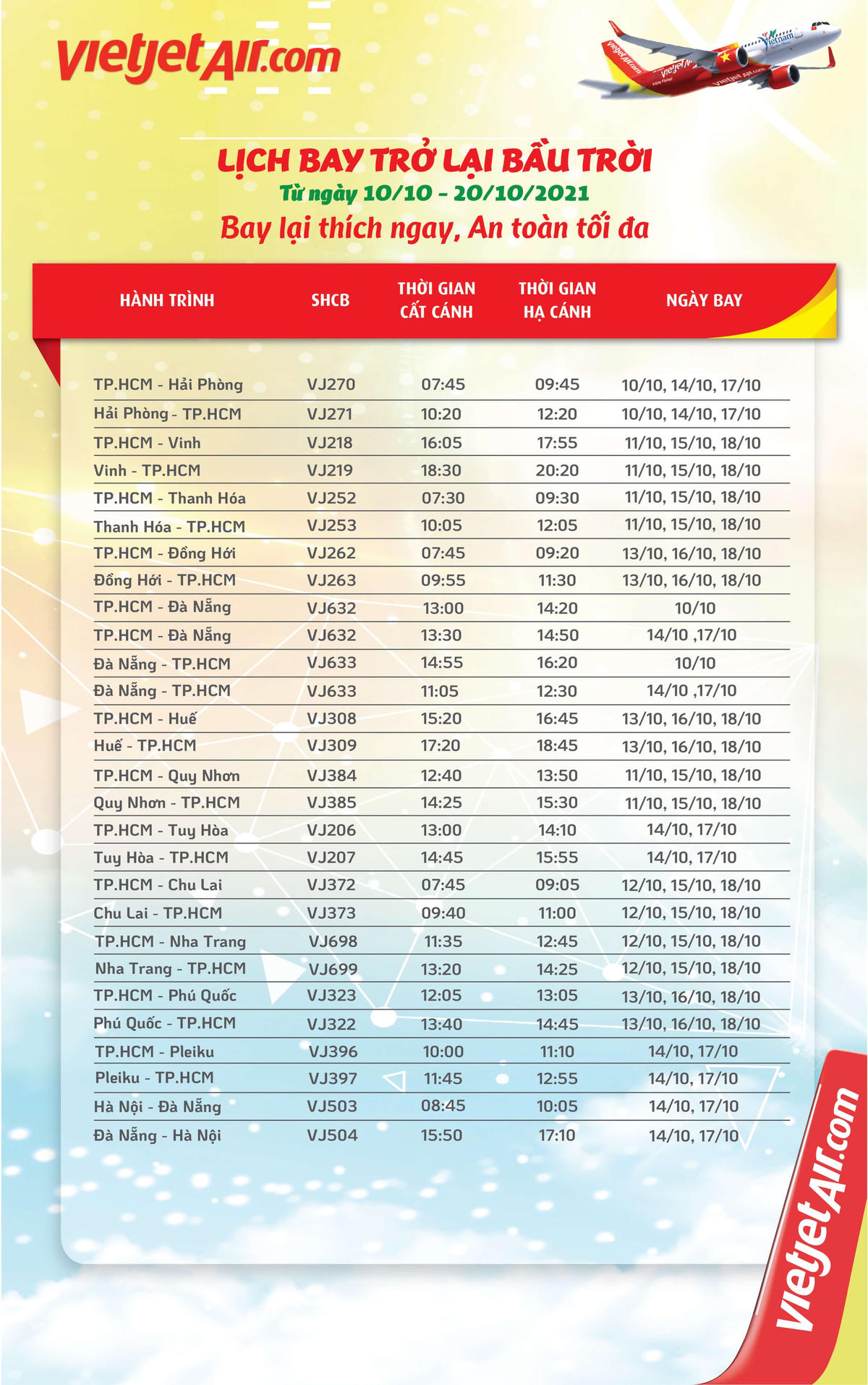 Tháng 10, bay Vietjet những ngày nào?