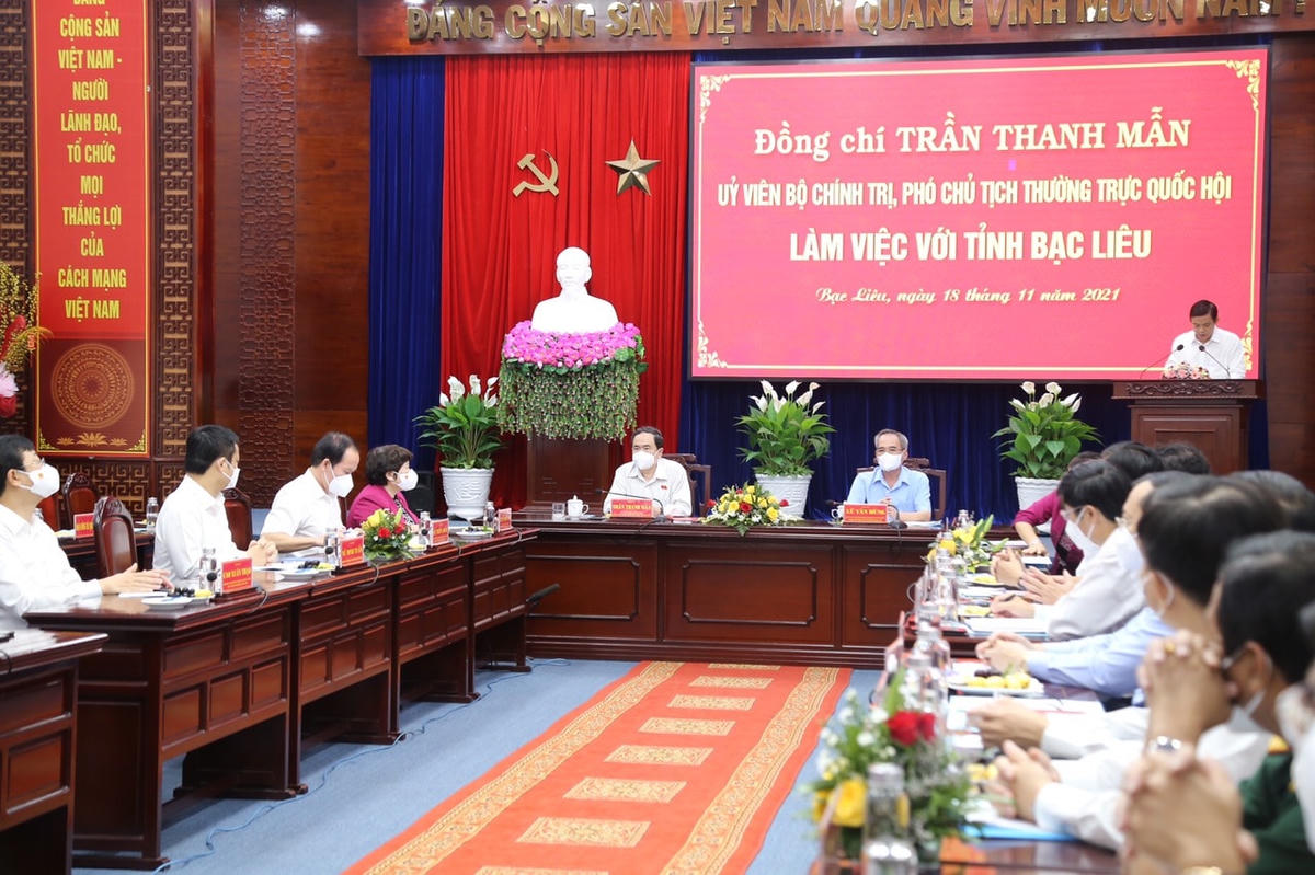 Phó Chủ tịch Thường trực Quốc hội Trần Thanh Mẫn cùng đoàn có buổi làm việc với Ban Thường vụ Tỉnh ủy Bạc Liêu.