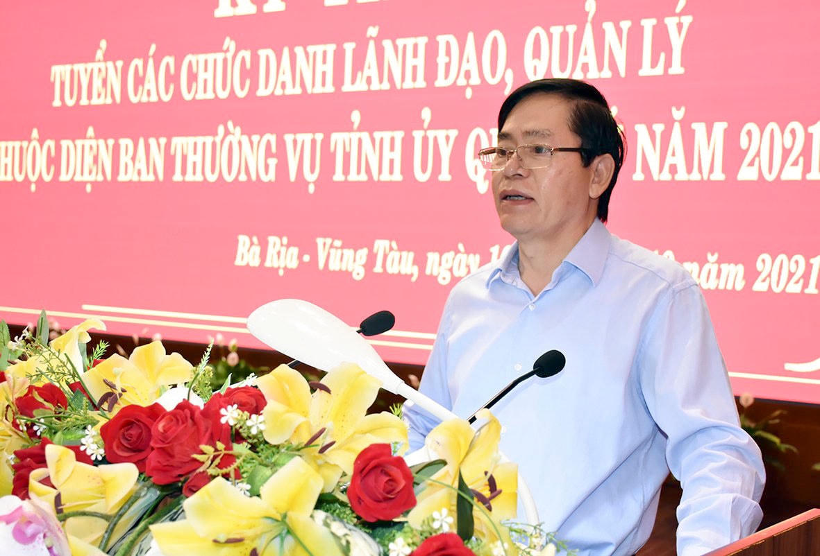 Ông Phạm Viết Thanh, Bí thư Tỉnh ủy Bà Rịa-Vũng Tàu, Chủ tịch hội đồng thi phát biểu chỉ đạo tại buổi thi trình bày đề án. Ảnh: CTV.
