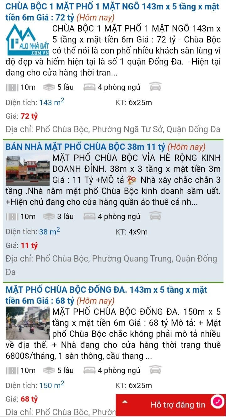 Nhà đất phố Chùa Bộc đang tăng giá từng ngày.
