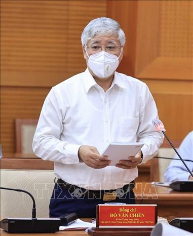 Chủ tịch Uỷ ban Trung ương MTTQ Việt Nam Đỗ Văn Chiến phát biểu tại buổi làm việc (Ảnh: Thống Nhất/TTXVN)