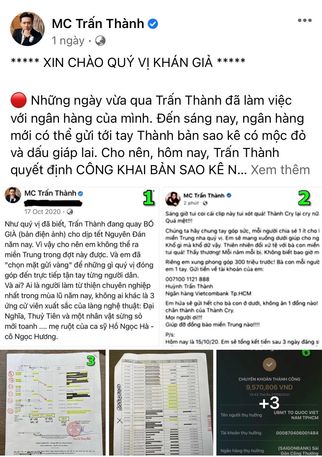 Trấn Thành tung giấy tờ sao kê tiền từ thiện, anh bật mí có 1.000 trang giấy nên sẽ chia thành nhiều bài Post để khán giả dễ quan sát. Ảnh: CMH.