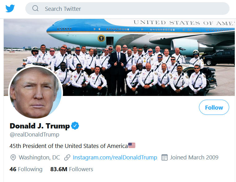 Với hơn 83,6 triệu người theo dõi, tài khoản của Tổng thống Trump bình an vô sự trong vụ tấn công nhằm vào Twitter.