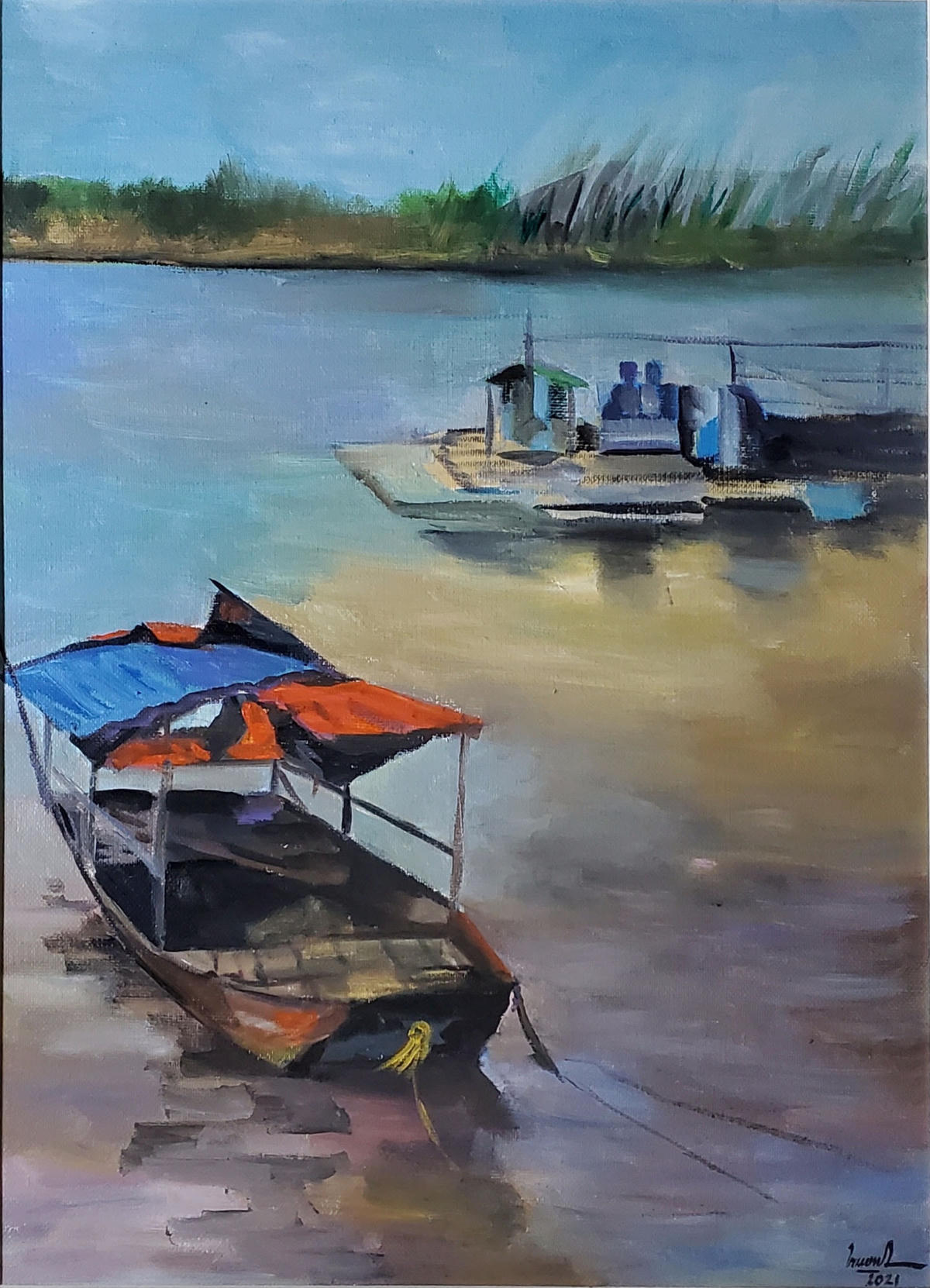 Chiều bên sông Hồng - Tranh: Trần Thị Trường.  