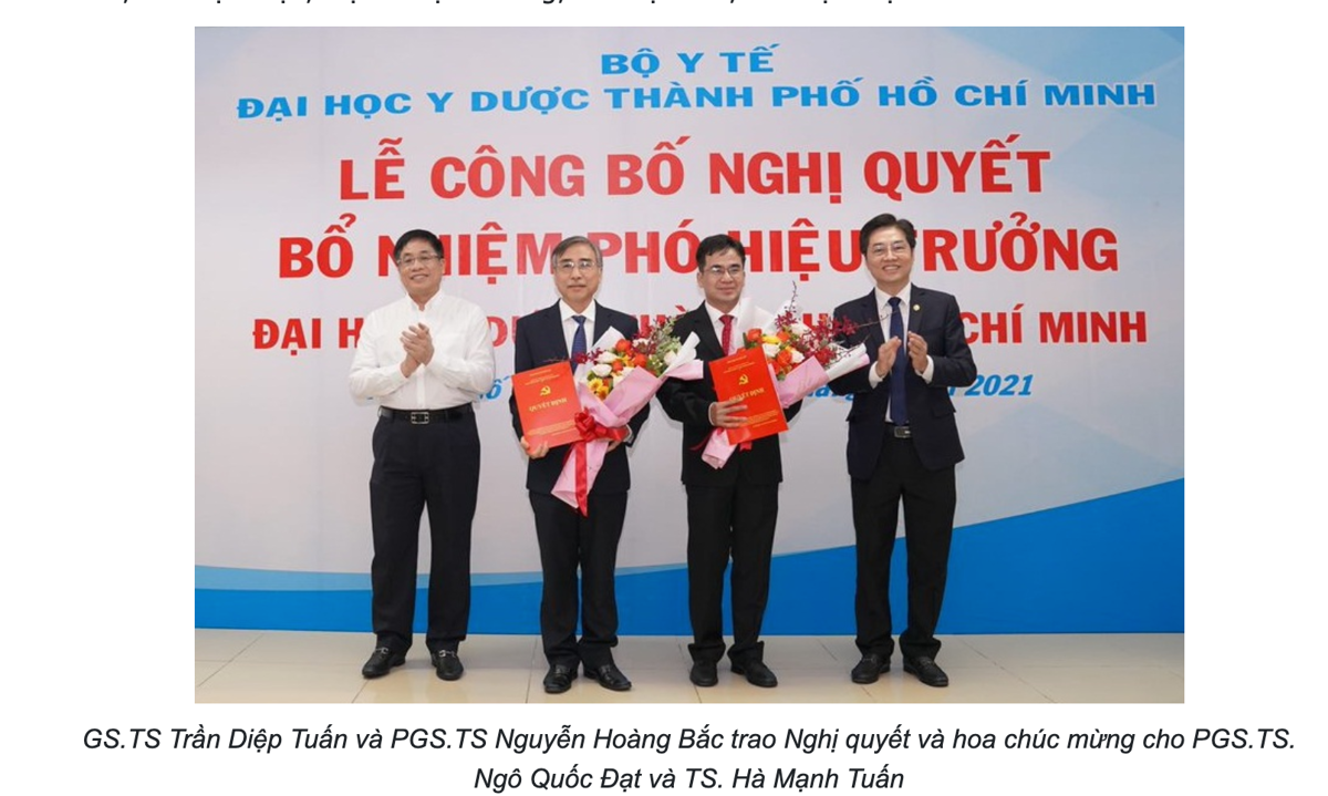 Trường Đại học Y Dược TP HCM công bố bổ nhiệm 2 Phó Hiệu trưởng.