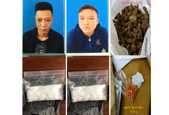 Hai đối tượng cùng tang vật vụ án, ảnh Công an Hải Phòng