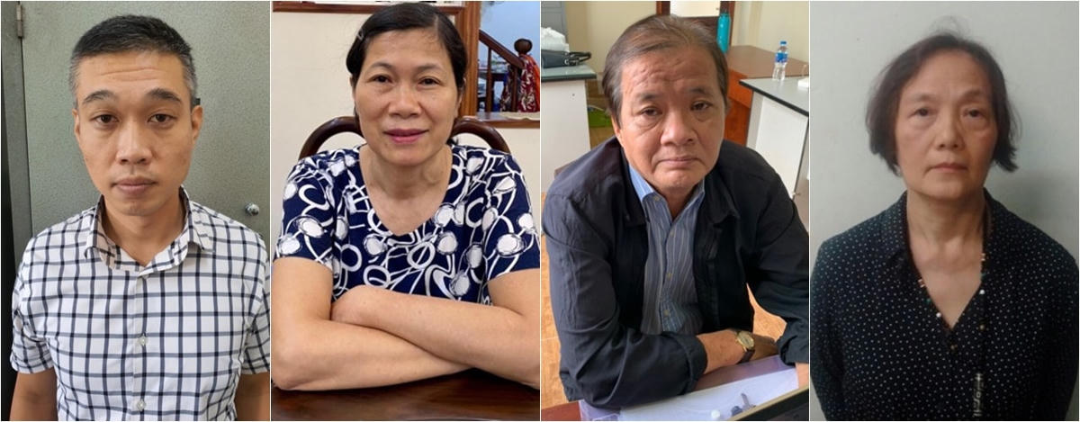 Các bị can Nguyễn Văn Quân, Nguyễn Thị Phương Liên, Nguyễn Đắc Phước, Đặng Thị Minh Chi (Từ trái qua)