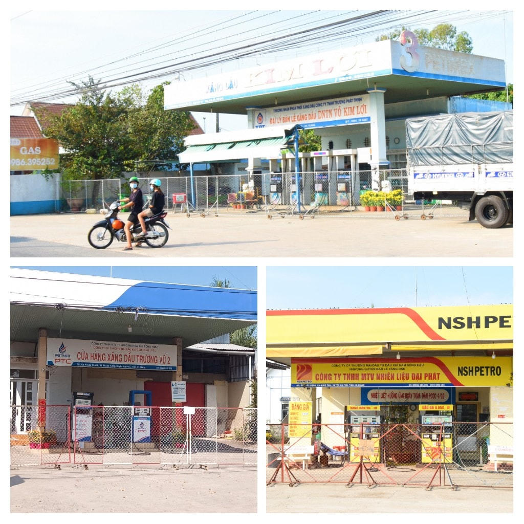 Nhiều cửa hàng xăng dầu dọc Quốc lộ 91C thuộc địa bàn huyện An Phú (tỉnh An Giang) đóng cửa trong sáng ngày 8/2.