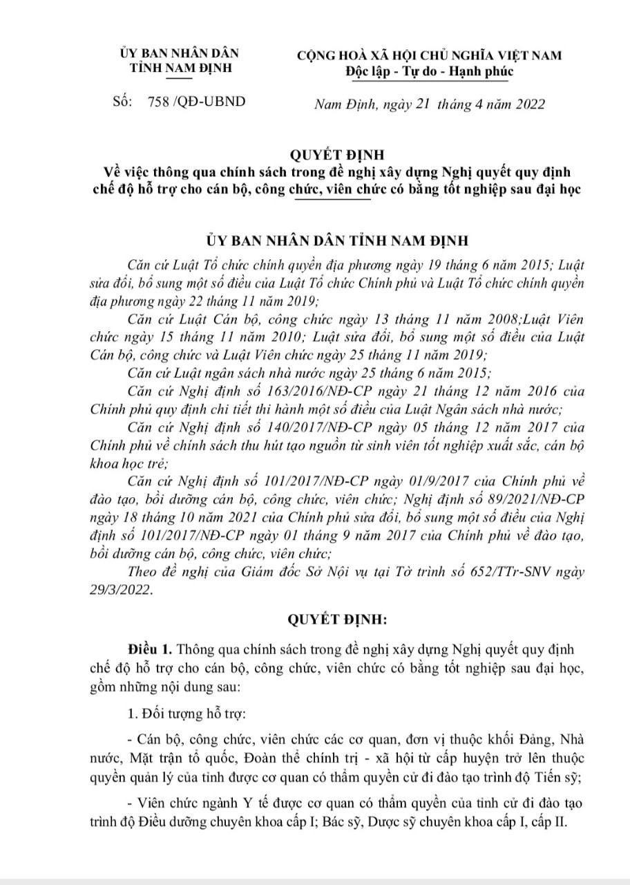 Văn bản liên quan được UBND tỉnh Nam Định ban hành chiều ngày 21/4. 