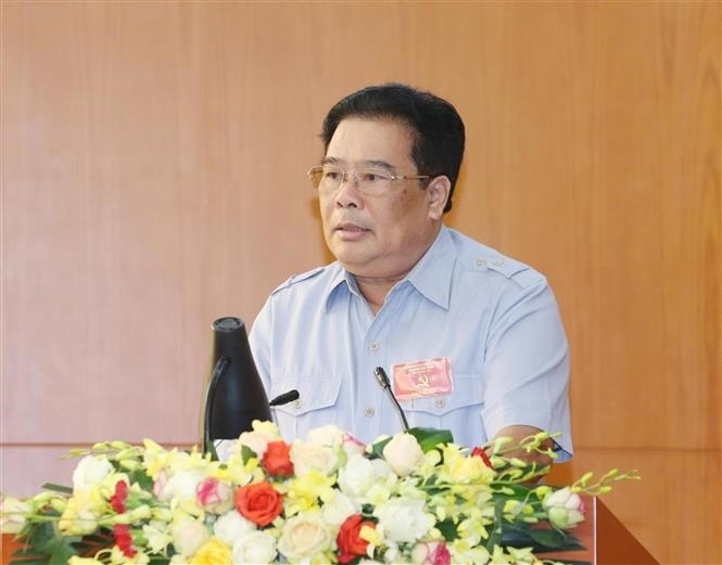 Ông Sơn Minh Thắng, Ủy viên Trung ương Đảng, Bí thư Đảng uỷ Khối các cơ quan Trung ương phát biểu tại Đại hội. Ảnh: TTXVN.