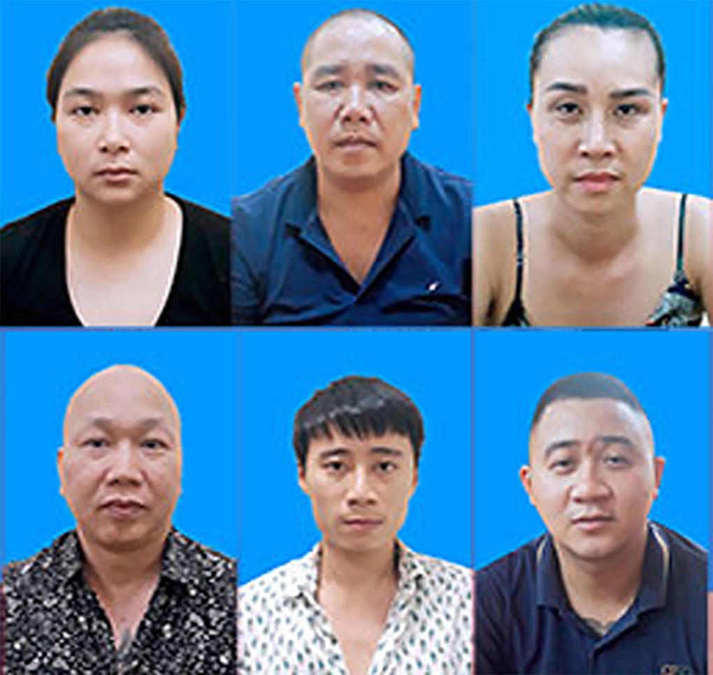 Nhóm bị can trong đường dây cho vay nặng lãi núp bóng quán Karaoke tại Hà Nội. Ảnh: CACC.