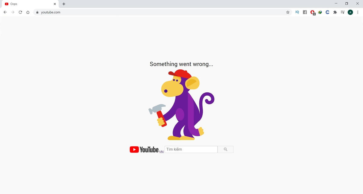 YouTube hiển thị thông báo lỗi khi người dùng truy cập vào nền tảng này.