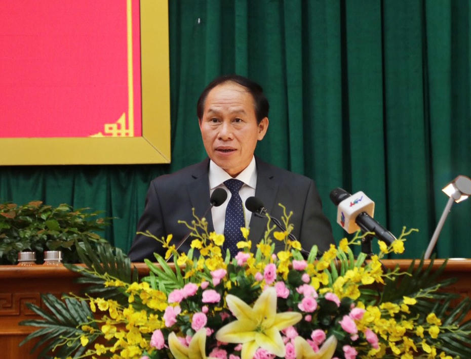 Phó Chủ tịch, Tổng Thư ký Uỷ ban Trung ương MTTQ Việt Nam Lê Tiến Châu phát biểu. 