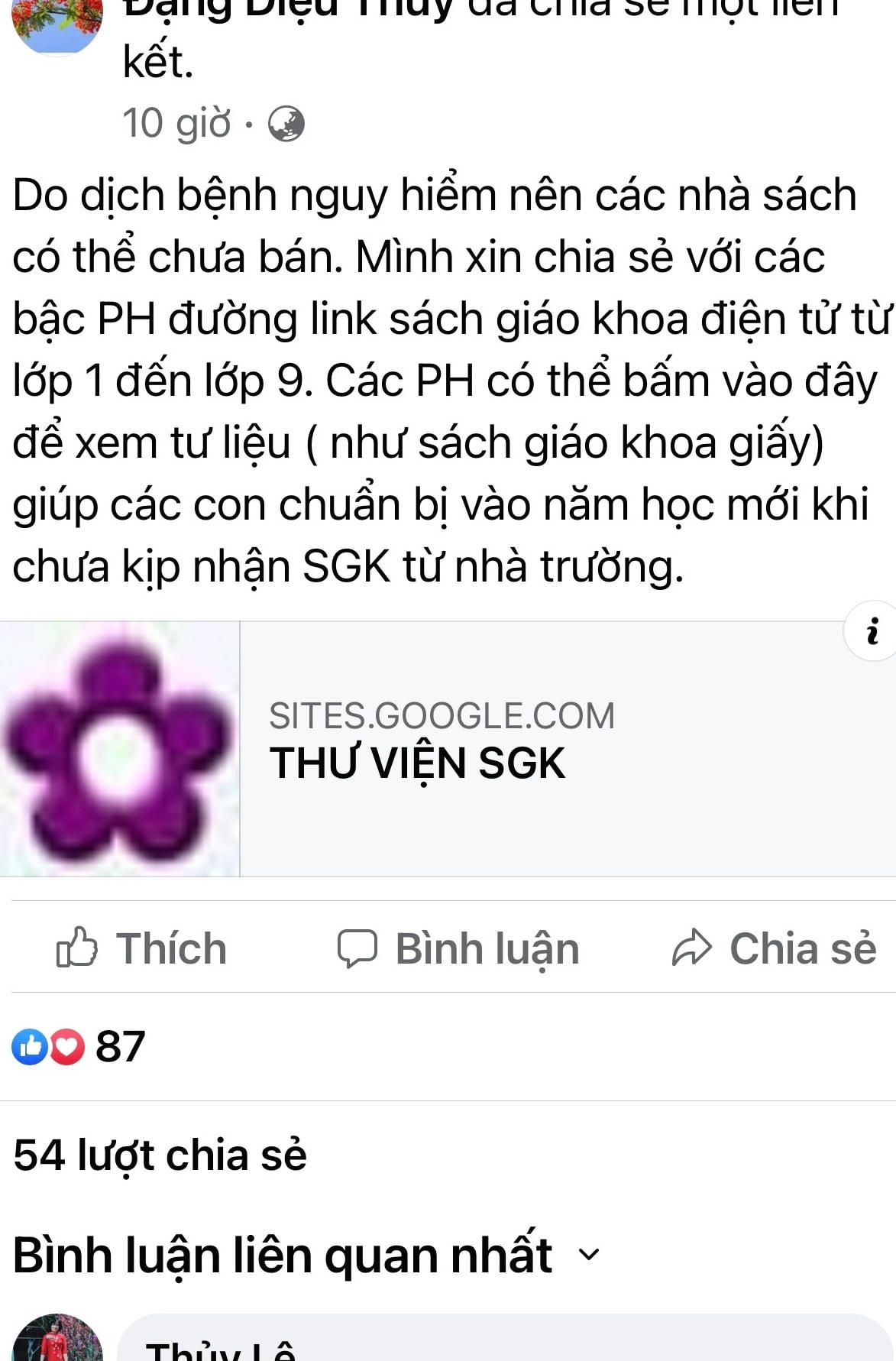 Phụ huynh chia sẻ link sách điện tử trên các diễn đàn online.